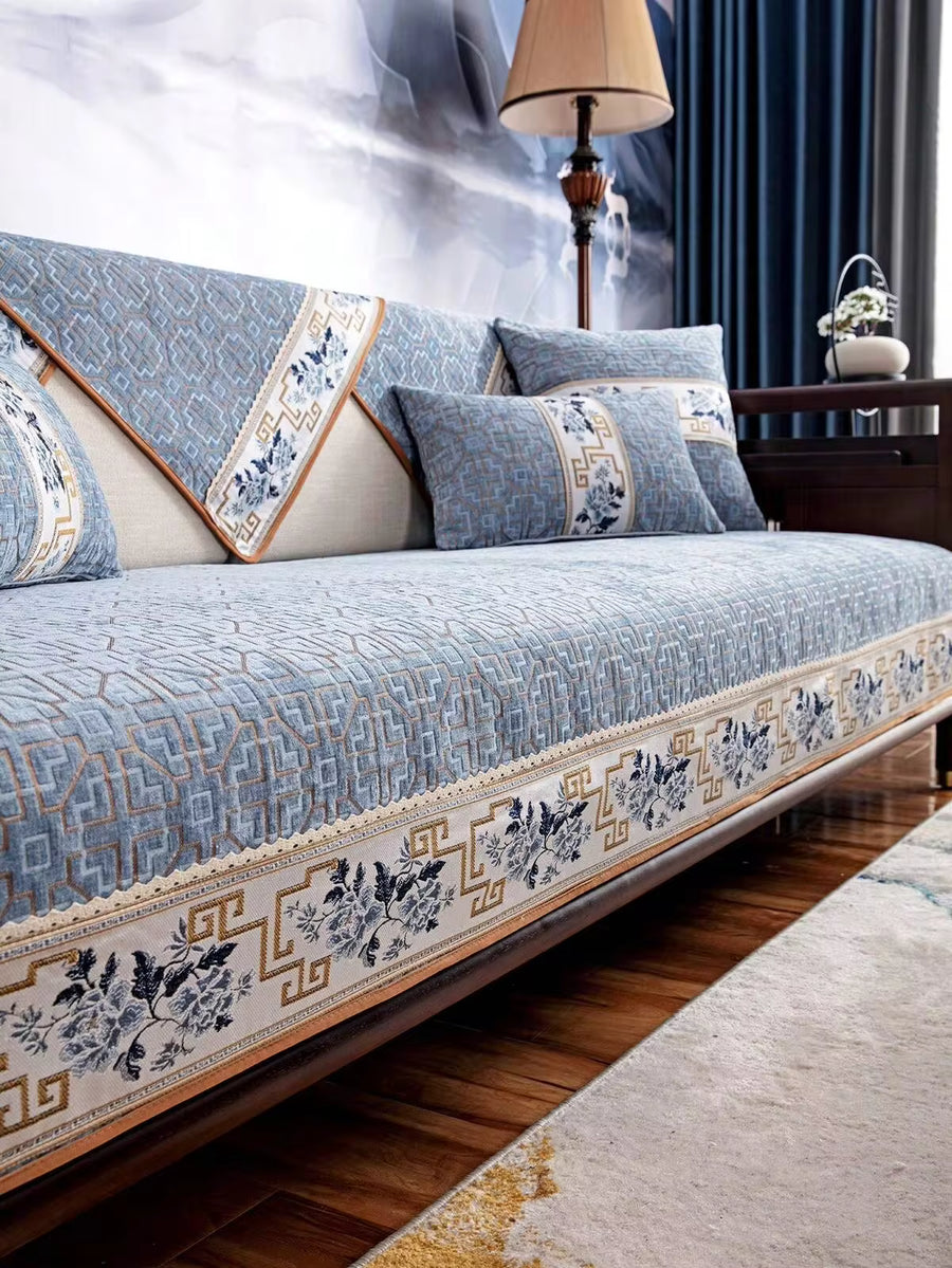 1pc Chenille Embroidered Sofa Cover, 100% Polyester, Pet Friendly, Fits Single Armchair, 2/3/4 Seater Sofa & Sectional, Suitable For Living Room, Bedroom, Office, All Seasons | Modern Chinese Style | Home Decor | Sofa Protector