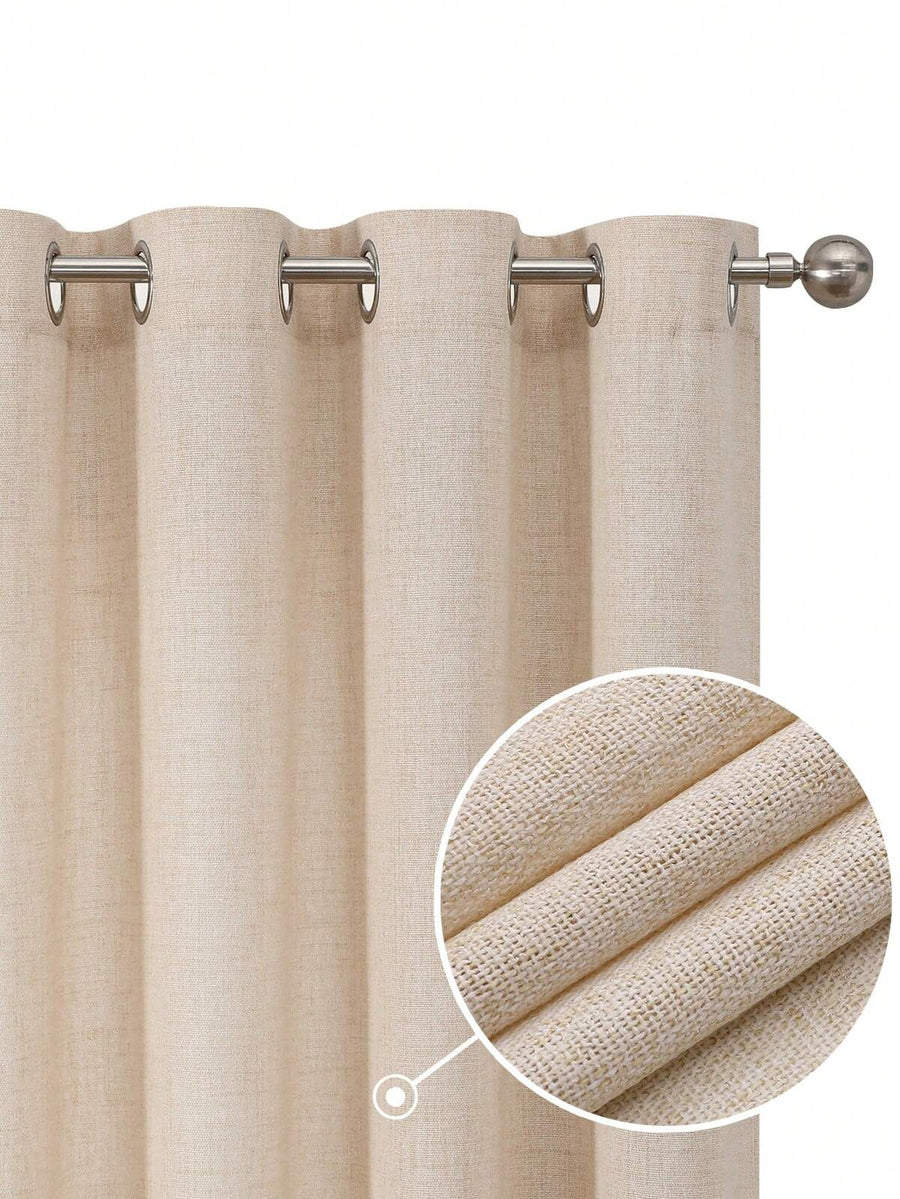 1pc/2pcs Set Faux Linen Textured Curtains, Suitable For Living Room Bedroom, Privacy, Farmhouse, Semi-Sheer Woven Linen Curtain With Grommet Top
