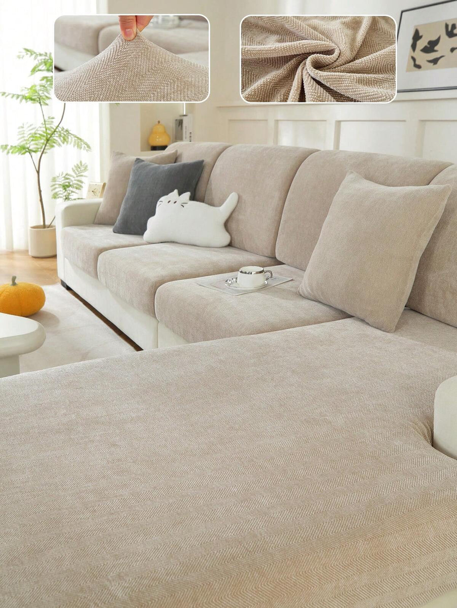 1pc All Season Jacquard Chenille Anti-Slip Sofa Seat Cushion Cover, Soft & Skin-Friendly Modern Minimalist Style, Pet-Proof & Elastic Sofa Slipcover, Fit For L-Shaped Combination Sofa And 1/2/3/4 Seater Sofa (Sold Individually)