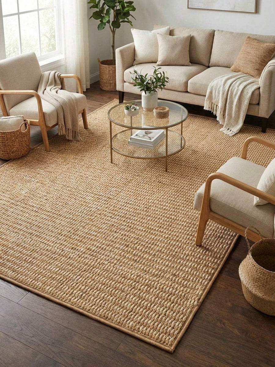 1pc White & Brown Mixed Square Faux Jute Rug. Scratch-Resistant, Washable, Ideal For Pet Owners, Suitable For Living Room, Dining Room, Study, Bedroom, And Other Scenes, Versatile Home Decor, Fashionable, New Arrival