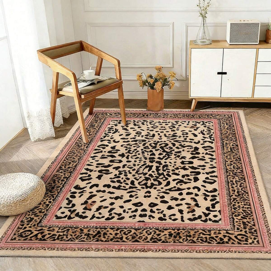 Retro Leopard Print Pattern Flannel Area Rug Door Mats Outdoor Carpet Comfortable Home Decor Mat Suitable Shopping Centers Game Room Living Rooms Bedrooms Offices Camping Daily Festivals Weddings Gymnasium Party Halloween Christmas Rug