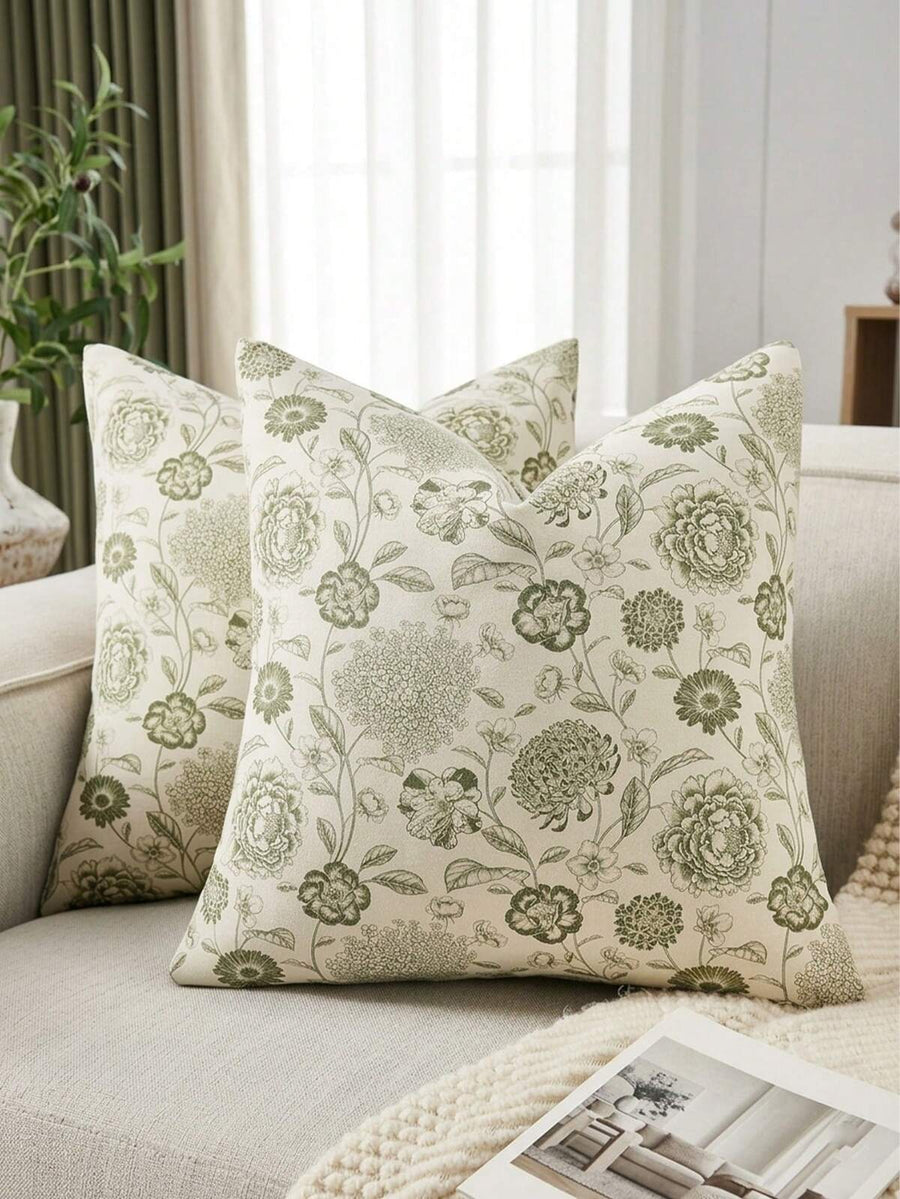 1pc Plant Print Throw Pillow Cover, Vintage Double-Sided Floral Print Decorative Cushion Cover Pillowcase Bohemian Home Decor